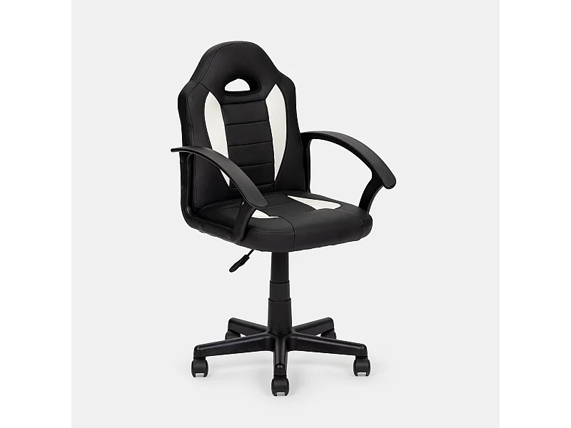 Sedia Poltrona girevole da Gaming junior in Ecopelle NERO e BIANCA Oliver