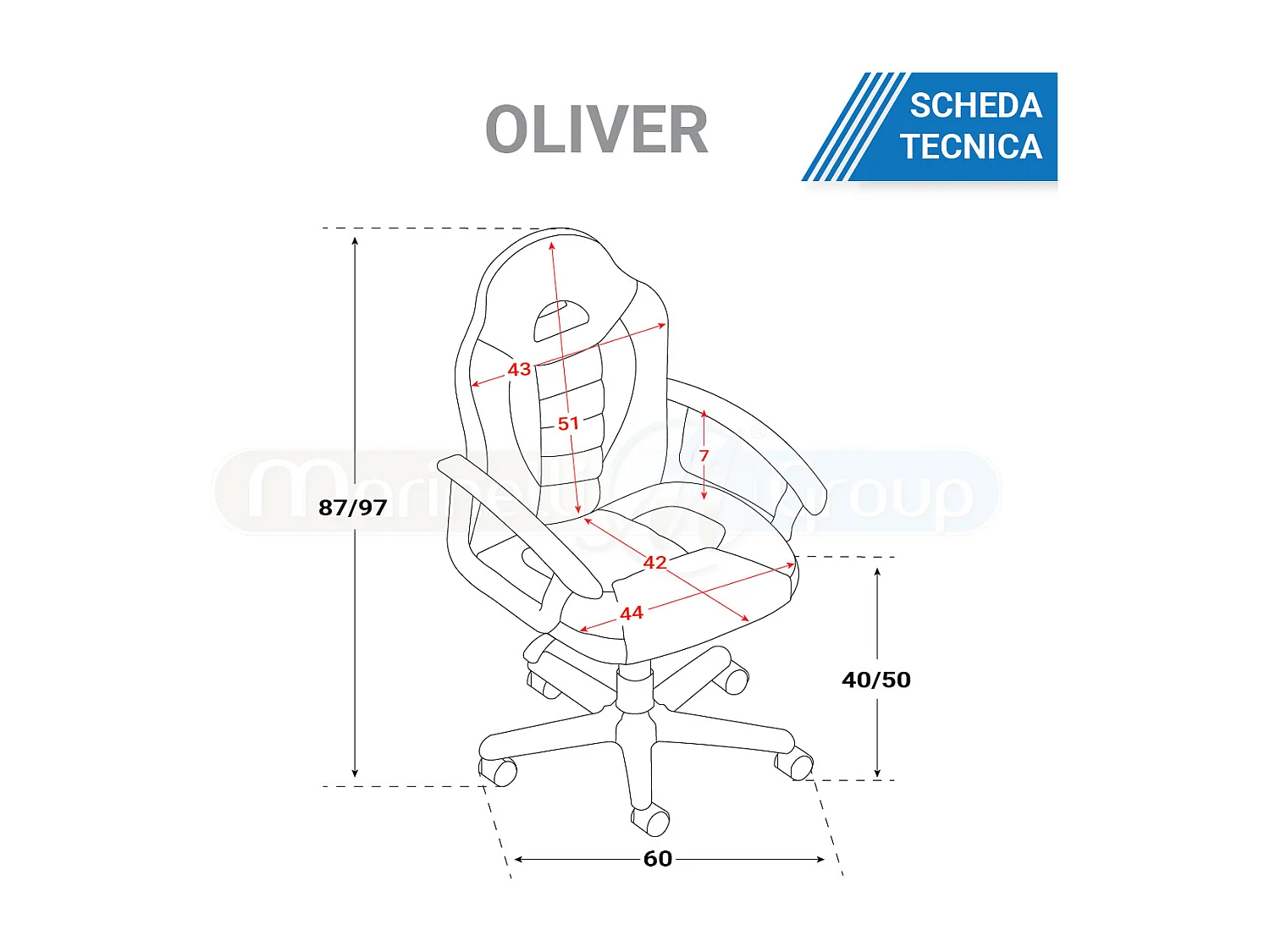 Sedia Poltrona girevole da Gaming junior in Ecopelle ROSSA e BIANCA Oliver