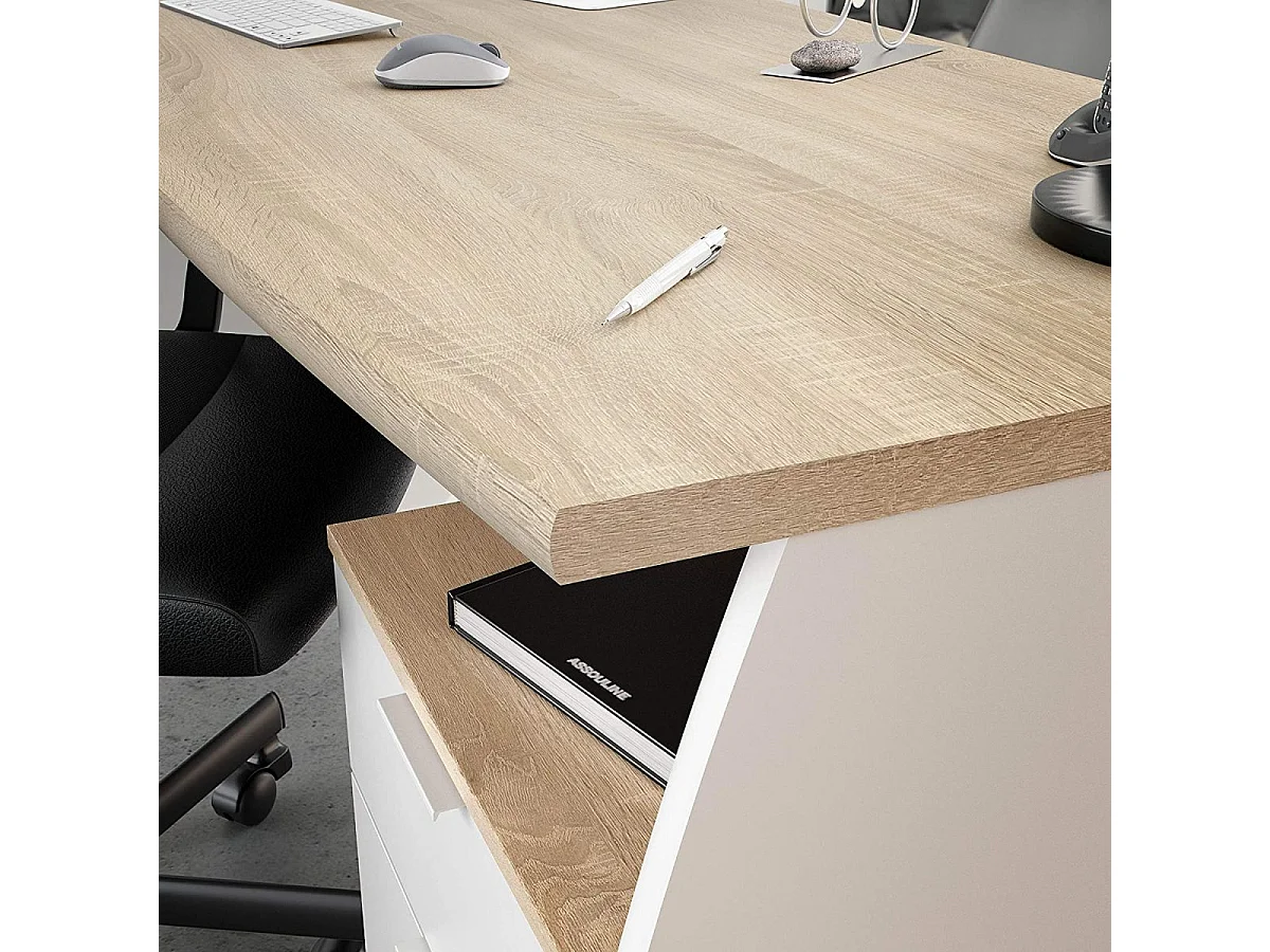 Scrivania pc ufficio studio casa cassettiera ROVERE+BIANCA computer gaming 136 X 62 X 74 cm - 0F4625A