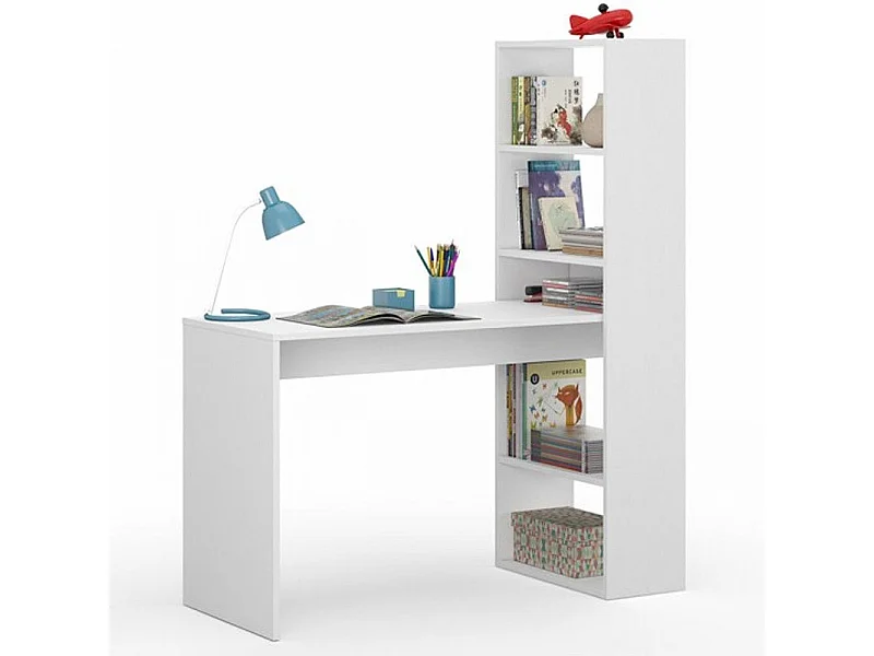 Scrivania pc ufficio con SCAFFALI reversibile studio camera BIANCO computer gaming 120 X 53 X 144 cm - 008314A