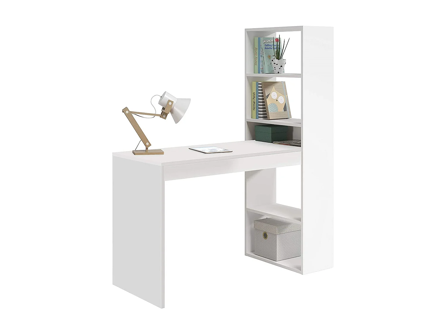 Scrivania pc ufficio con SCAFFALI reversibile studio camera BIANCO computer gaming 120 X 53 X 144 cm - 008314A