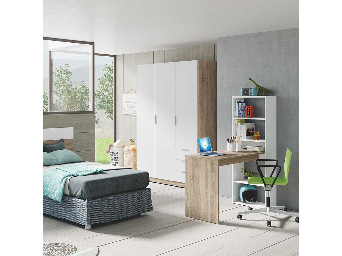 Scrivania pc ufficio con SCAFFALI reversibile studio camera ROVERE+BIANCO computer gaming 120 X 53 X 144 cm - 0F8314A