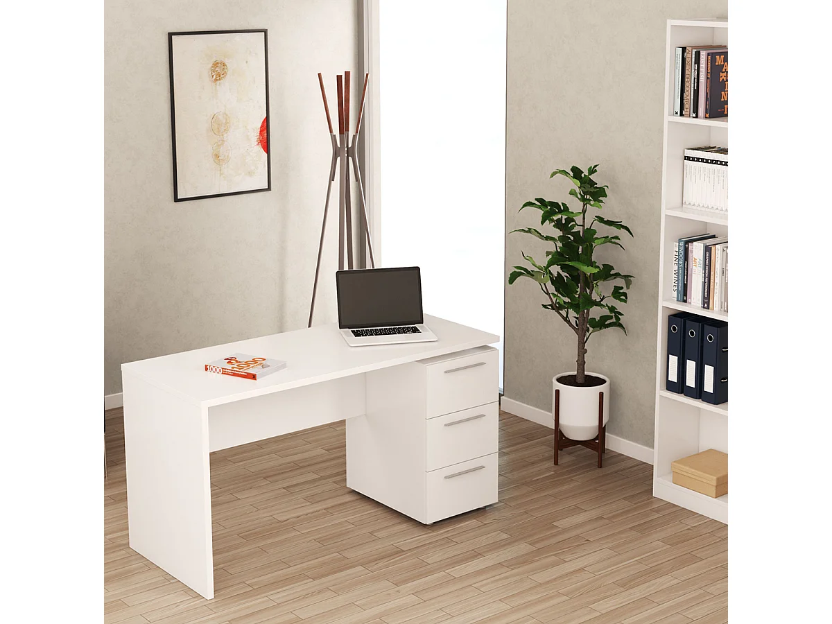 Scrivania pc ufficio studio casa cassettiera BIANCA computer gaming 138 X 60 X 74 cm - 004605A