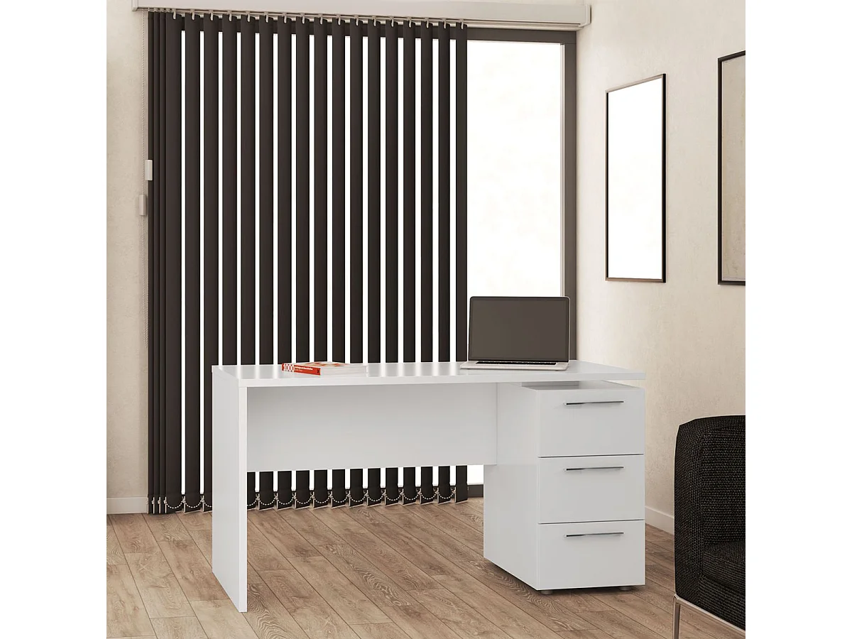 Scrivania pc ufficio studio casa cassettiera BIANCA computer gaming 138 X 60 X 74 cm - 004605A