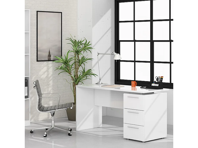 Scrivania pc ufficio studio casa cassettiera BIANCA computer gaming 138 X 60 X 74 cm - 004605A