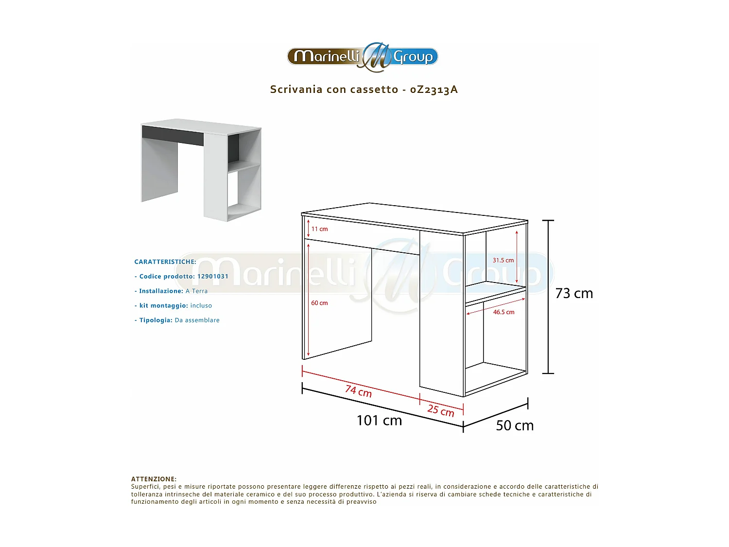 Scrivania pc ufficio studio casa cassetto BIANCA+GRIGIO computer gaming 101 X 50 X 73 cm 0Z2313A