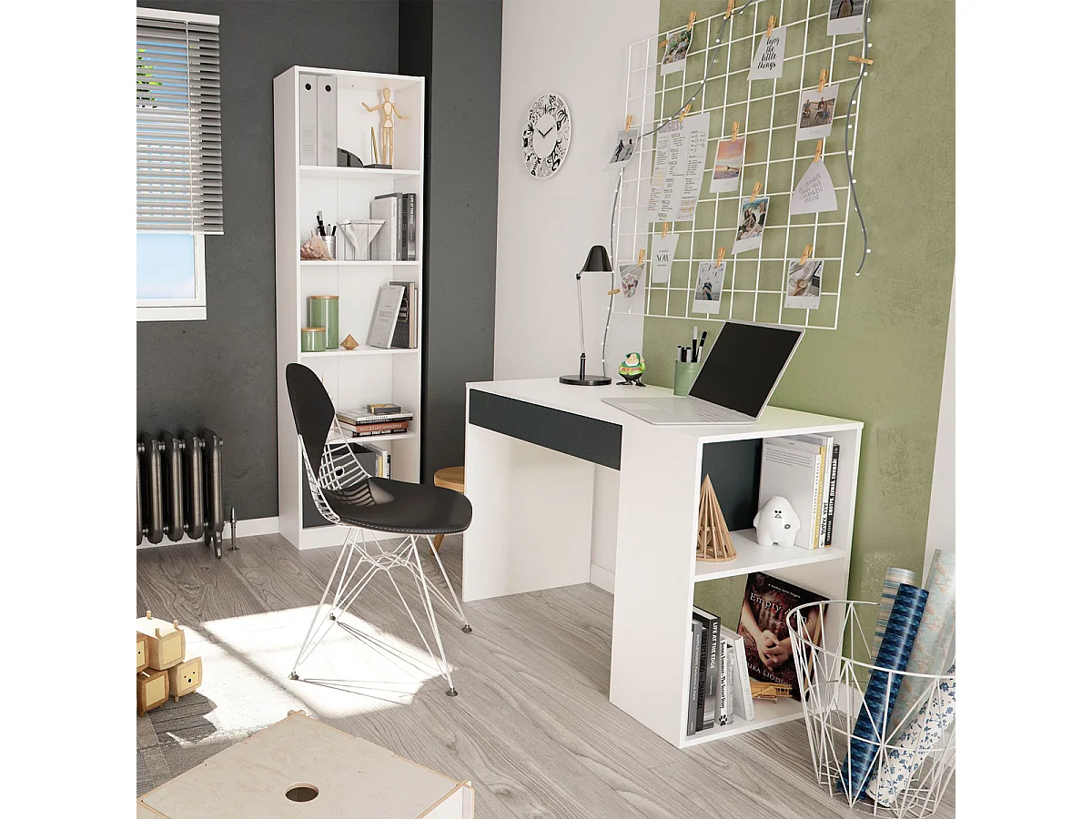 Scrivania pc ufficio studio casa cassetto BIANCA+GRIGIO computer gaming 101 X 50 X 73 cm 0Z2313A