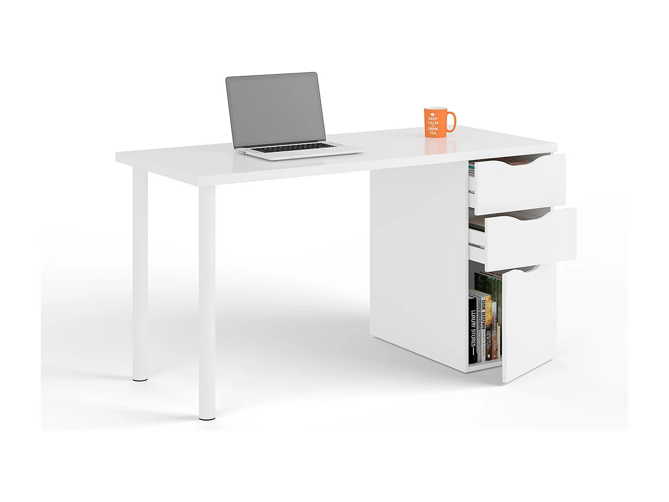 Scrivania pc ufficio reversibile studio casa cameretta giovani BIANCO computer gaming 138 X 60 X 73 cm 004604A