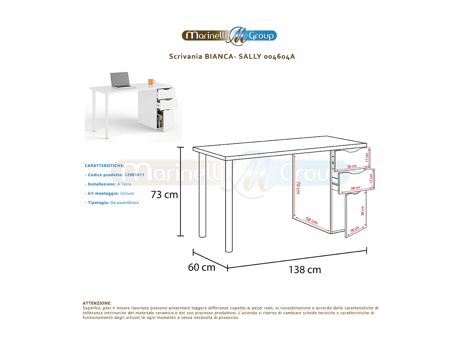Scrivania pc ufficio reversibile studio casa cameretta giovani BIANCO computer gaming 138 X 60 X 73 cm 004604A