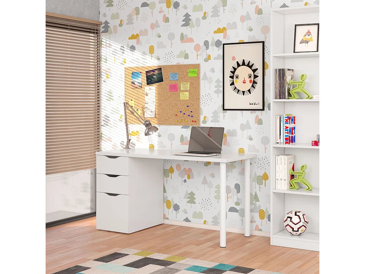 Scrivania pc ufficio reversibile studio casa cameretta giovani BIANCO computer gaming 138 X 60 X 73 cm 004604A