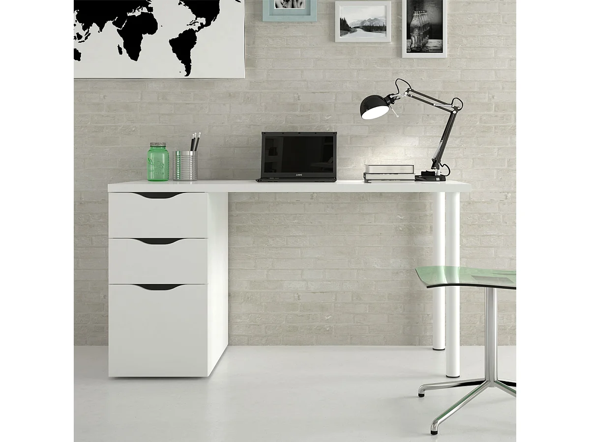 Scrivania pc ufficio reversibile studio casa cameretta giovani BIANCO computer gaming 138 X 60 X 73 cm 004604A