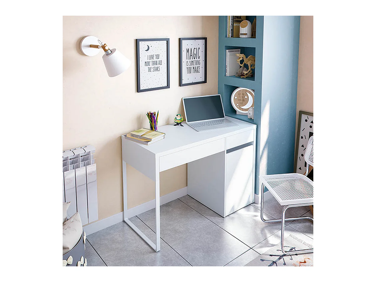 Scrivania per computer con piede in metallo bianco 004623A