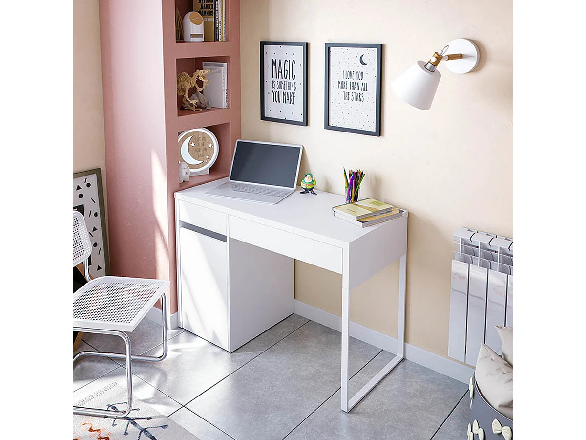 Scrivania per computer con piede in metallo bianco 004623A