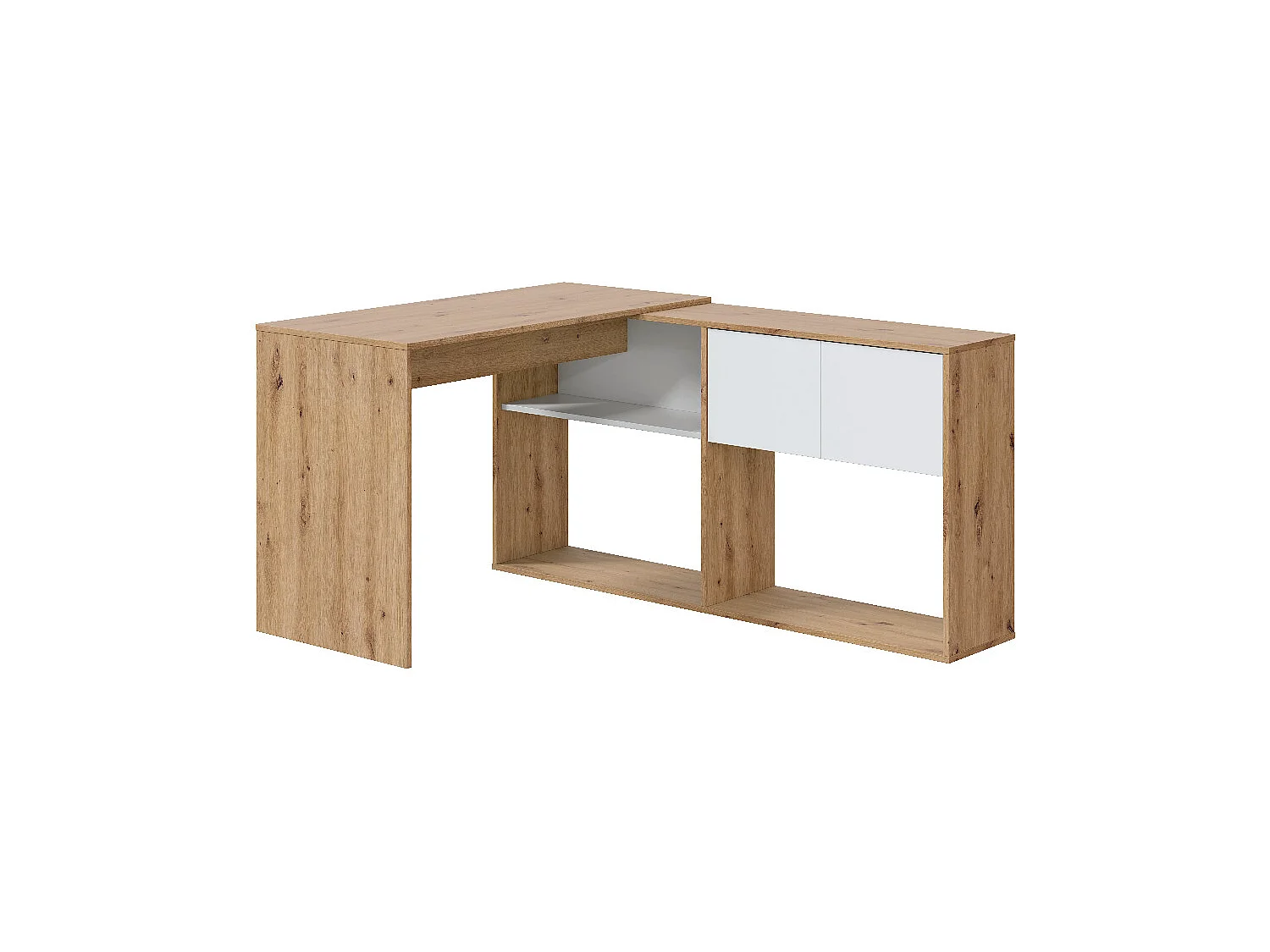 Scrivania libreria multiposizione reversibile rovere nodi e bianco 018316W