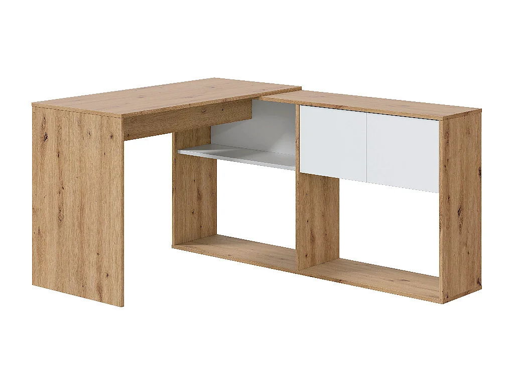 Scrivania libreria multiposizione reversibile rovere nodi e bianco 018316W