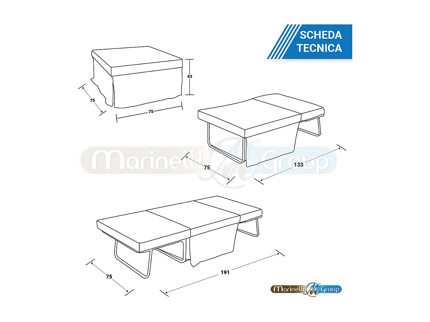 Pouf lettino pieghevole 75X75X43 cm  Marrone  - Beny