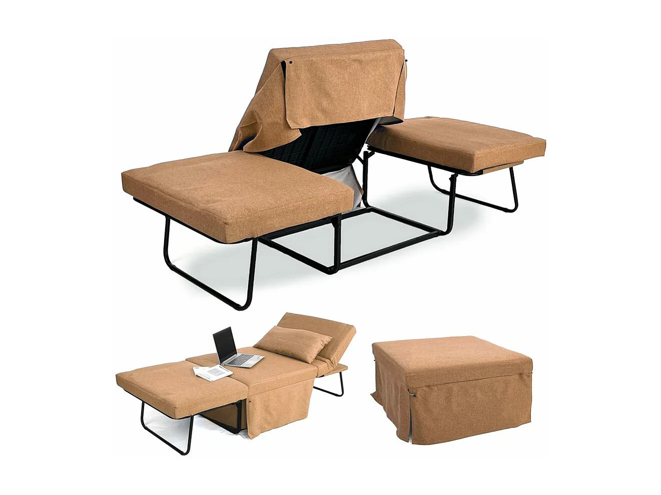 Pouf lettino pieghevole 75X75X43 cm  Arancione - Beny