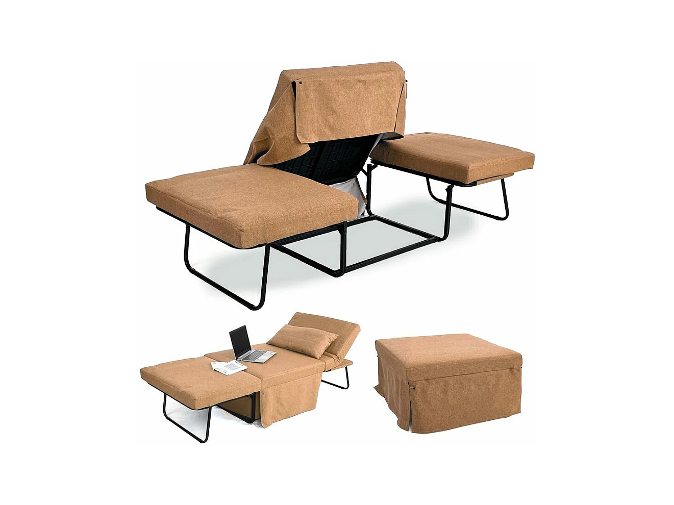 Pouf lettino pieghevole 75X75X43 cm  Arancione - Beny