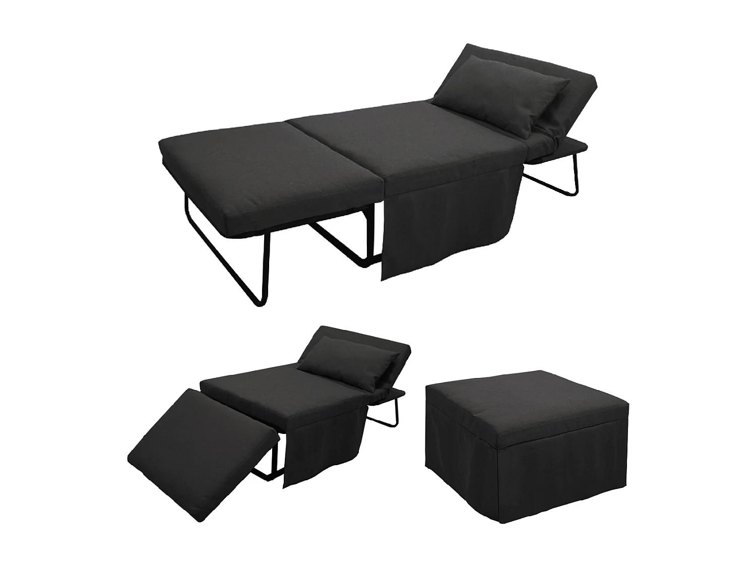 Pouf lettino pieghevole 75X75X43 cm  Nero - Beny