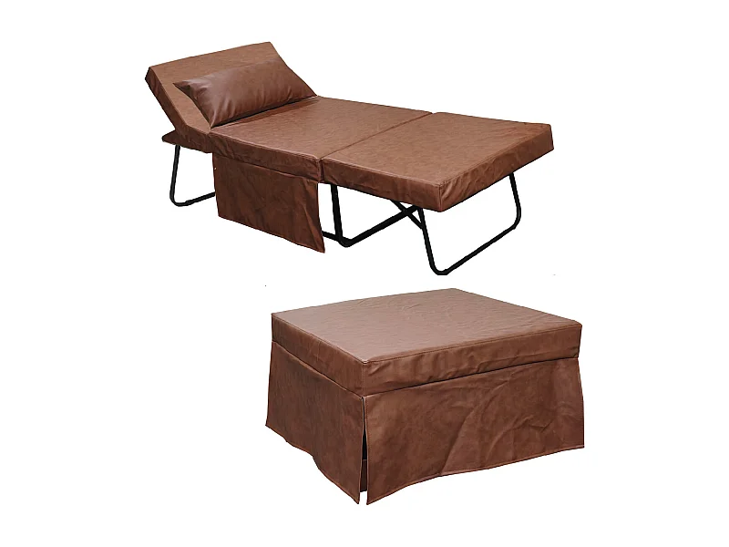 Pouf lettino pieghevole 75X75X43 cm ecopelle marrone - Beny