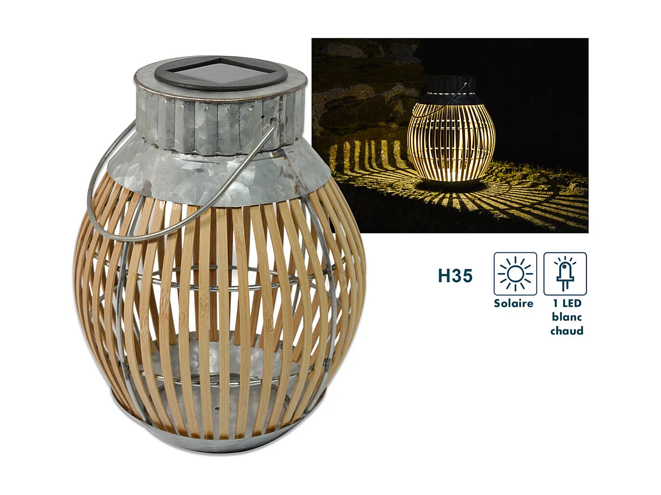 Lanterne solaire bambou h35cm - Orium