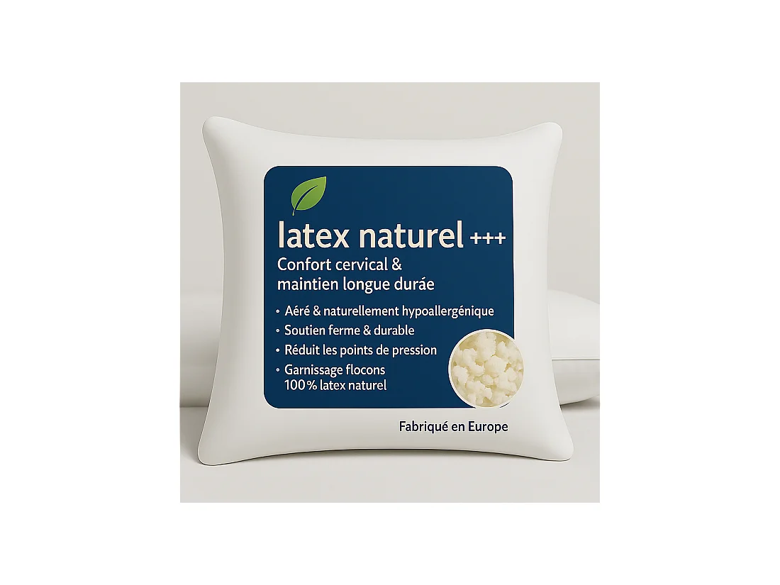 Lot de 2 OREILLERS 60x60 en LATEX NATUREL OREILLER CONFORT SOUPLE et MOELLEUX OREILLER en MOUSSE de LATEX GARANTIE à VIE