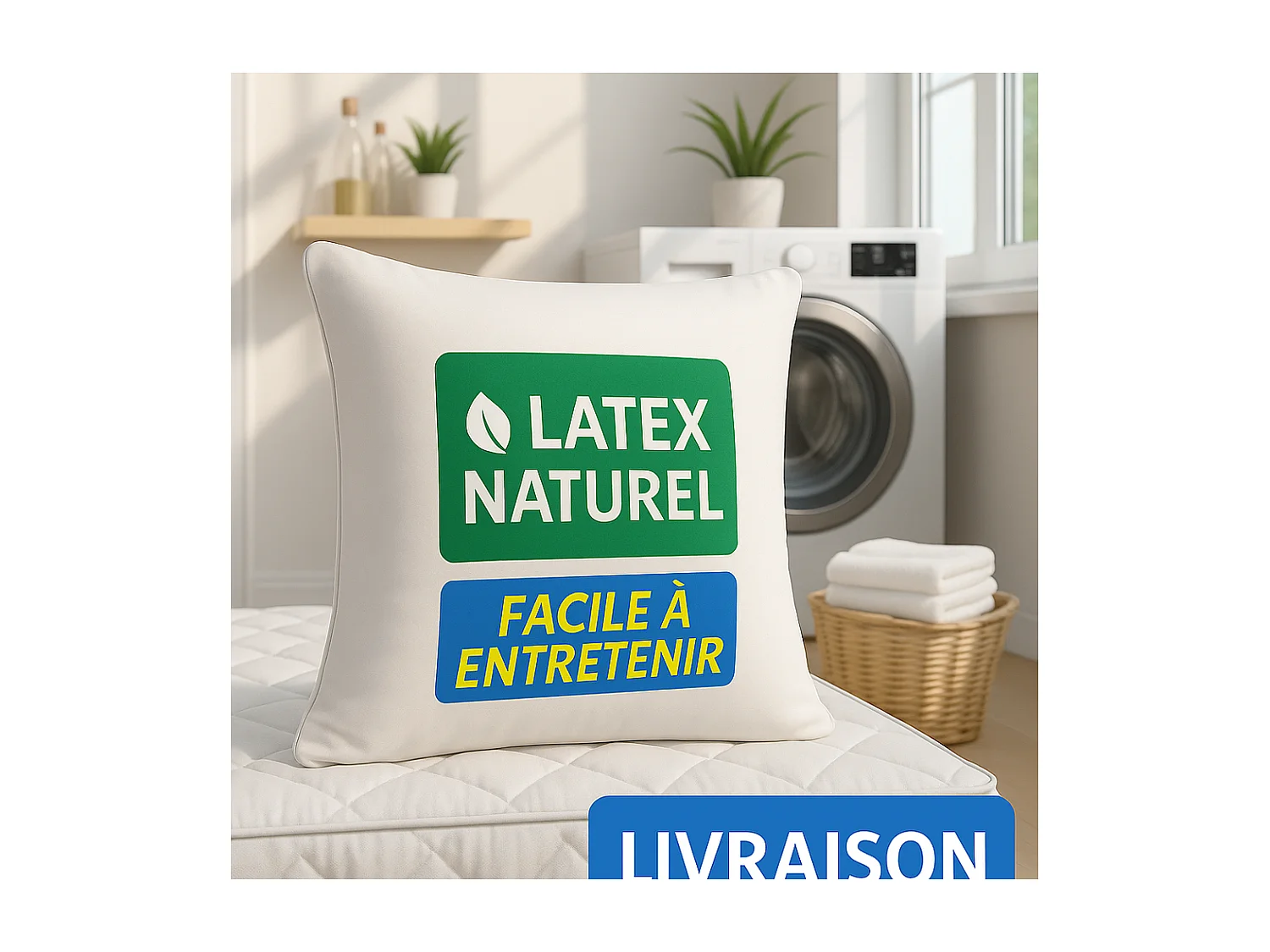 Lot de 2 OREILLERS 60x60 en LATEX NATUREL OREILLER CONFORT SOUPLE et MOELLEUX OREILLER en MOUSSE de LATEX GARANTIE à VIE