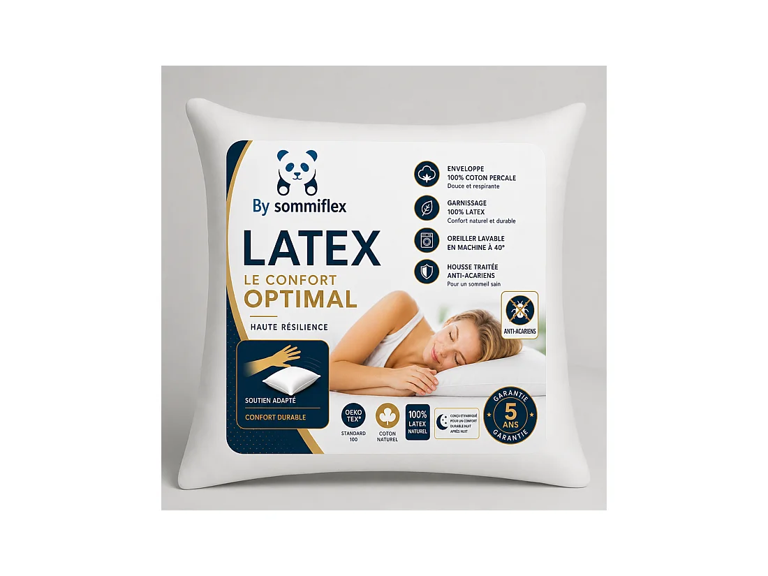 Lot de 2 OREILLERS 60x60 en LATEX NATUREL OREILLER CONFORT SOUPLE et MOELLEUX OREILLER en MOUSSE de LATEX GARANTIE à VIE