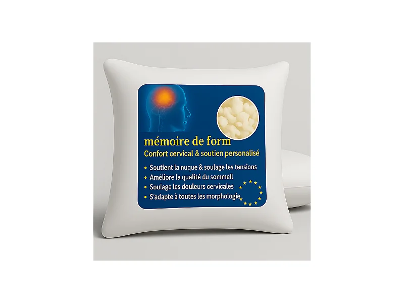 LOT de 2 OREILLERS 60x60 MÉMOIRE de FORME SPÉCIAL CERVICALES GARANTIE à VIE