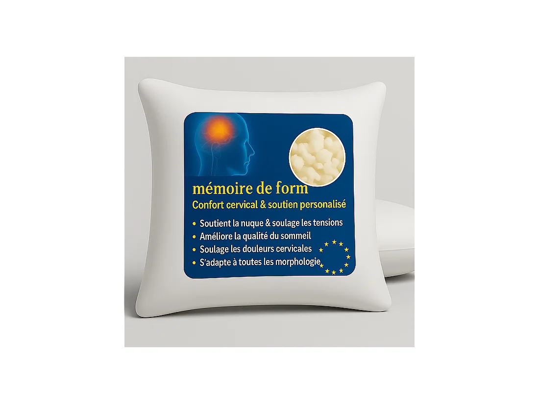 LOT de 2 OREILLERS 60x60 MÉMOIRE de FORME SPÉCIAL CERVICALES GARANTIE à VIE