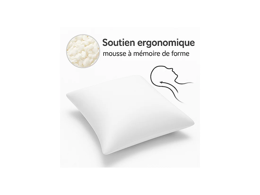 LOT de 2 OREILLERS 60x60 FLOCON MÉMOIRE de FORME SPÉCIAL CERVICALES GARANTIE à VIE