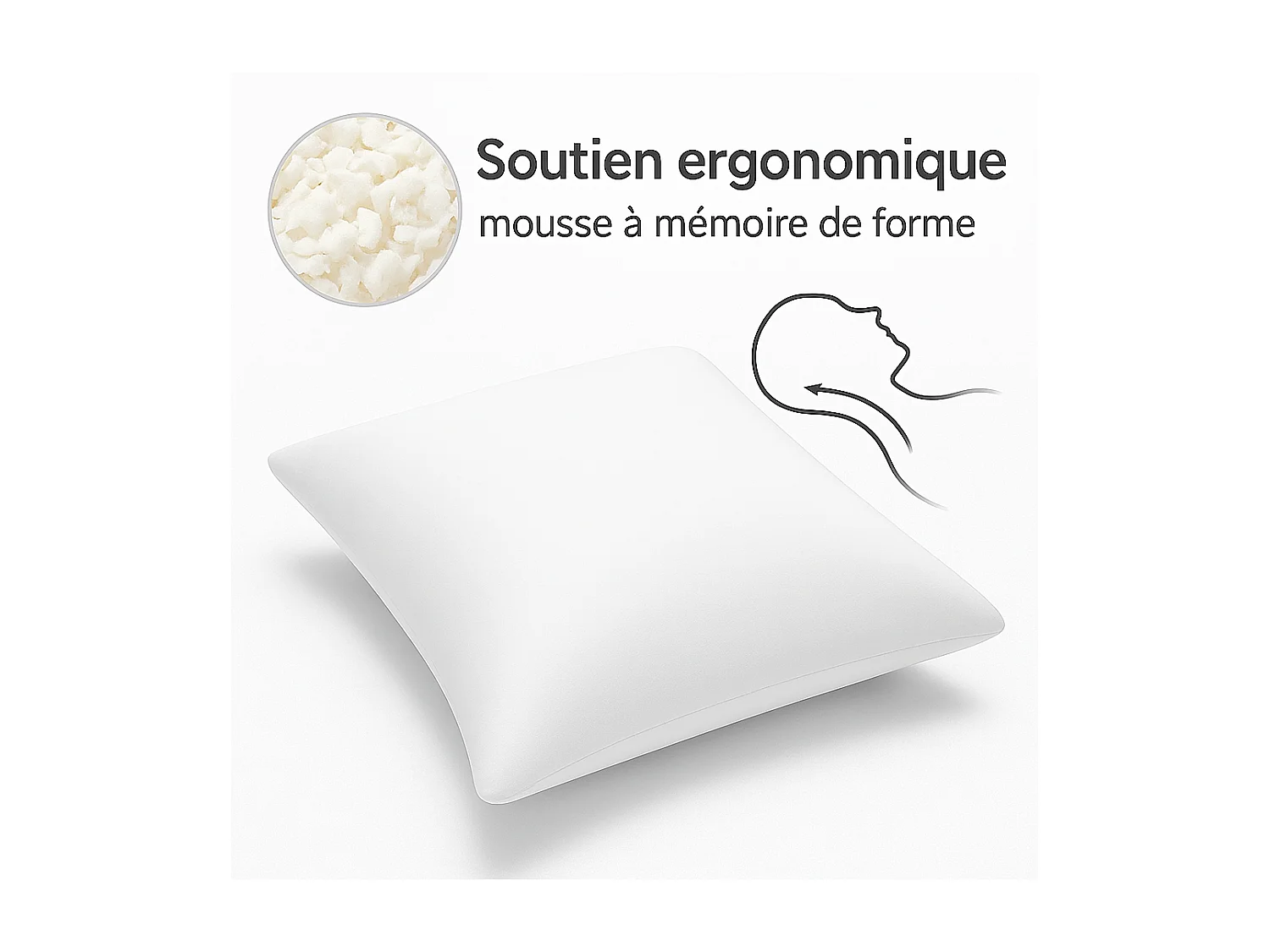 LOT de 2 OREILLERS 60x60 FLOCON MÉMOIRE de FORME SPÉCIAL CERVICALES GARANTIE à VIE