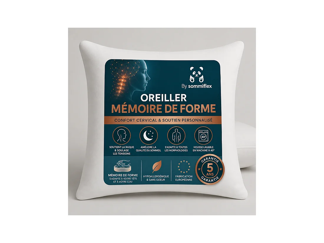 LOT de 2 OREILLERS 60x60 FLOCON MÉMOIRE de FORME SPÉCIAL CERVICALES GARANTIE à VIE