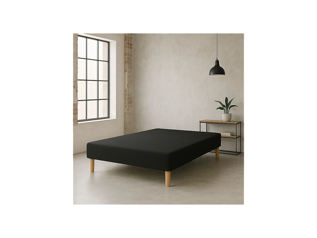 SOMMIER TAPISSIER NOIR 120x190 cm | FABRICATION FRANÇAISE ARTISANALE | PIEDS OFFERTS | HAUTEUR avec PIEDS 27 cm