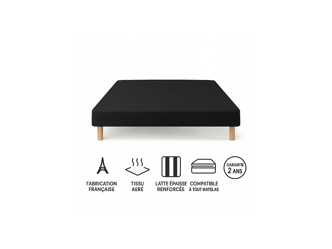 Sommier Tapissier Noir 120x190 – Fabrication Française Artisanale