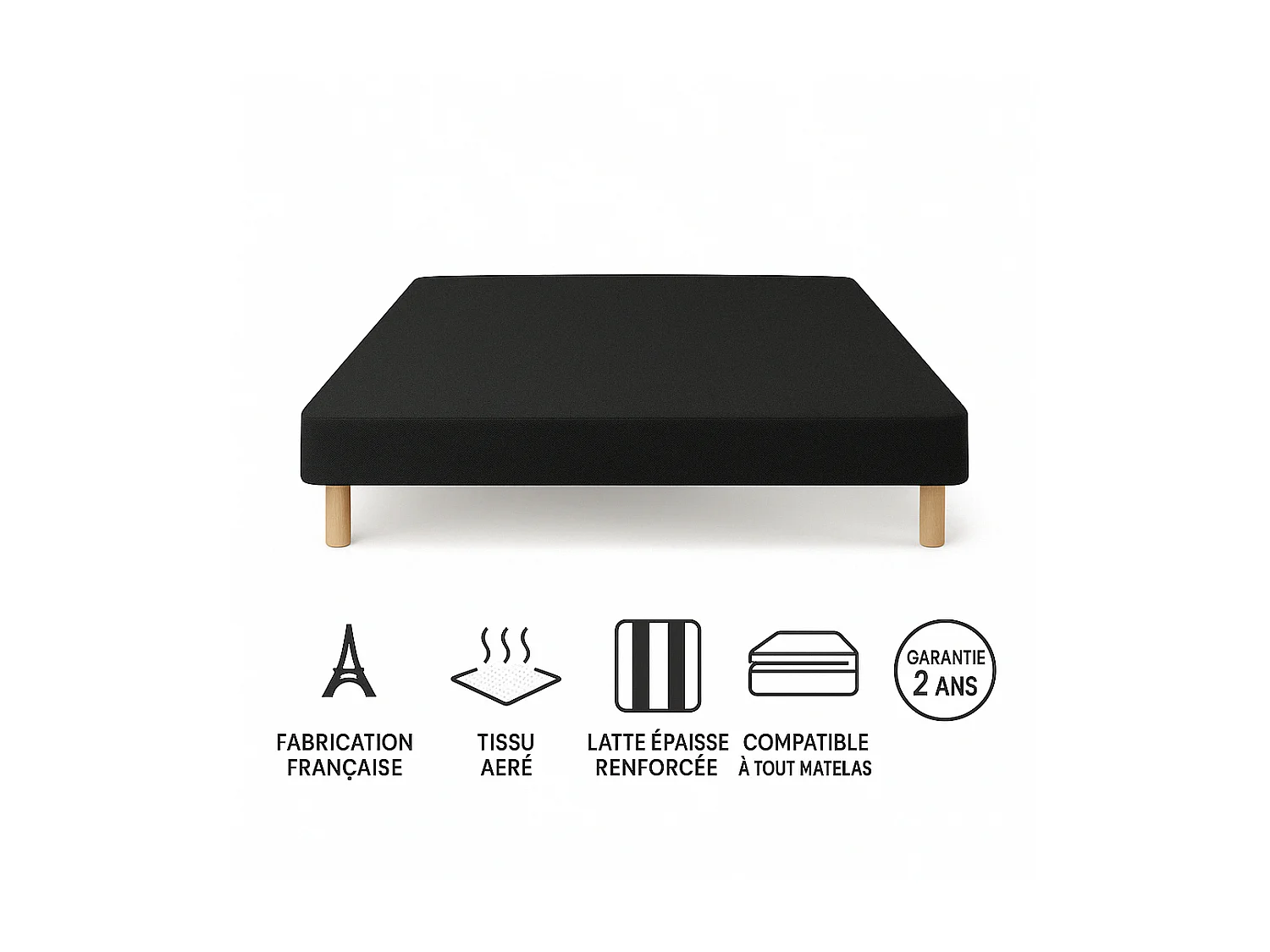 Sommier Tapissier Noir 120x190 Fabrication Française Artisanale