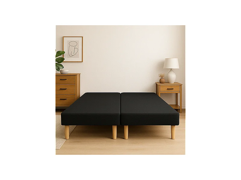 SOMMIER TAPISSIER NOIR 80x200x2 (160x200) | FABRICATION FRANÇAISE ARTISANALE | PIEDS OFFERTS | HAUTEUR avec PIEDS 27 cm