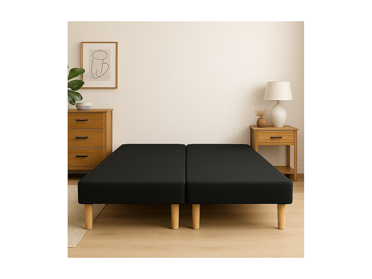 SOMMIER TAPISSIER NOIR 80x200x2 (160x200) | FABRICATION FRANÇAISE ARTISANALE | PIEDS OFFERTS | HAUTEUR avec PIEDS 27 cm