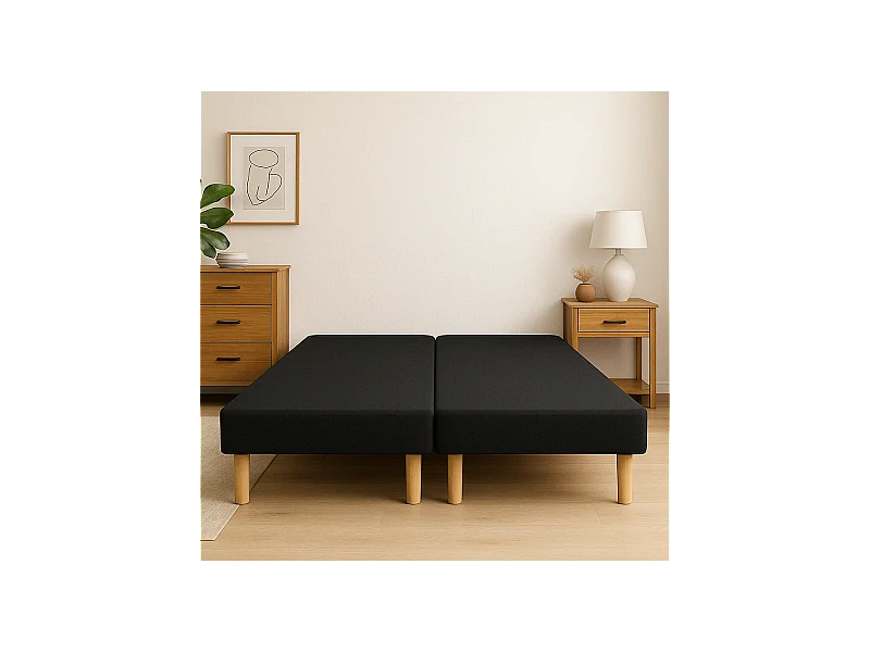 SOMMIER TAPISSIER NOIR 80x200x2 (160x200) | FABRICATION FRANÇAISE ARTISANALE | PIEDS OFFERTS | HAUTEUR avec PIEDS 27 cm