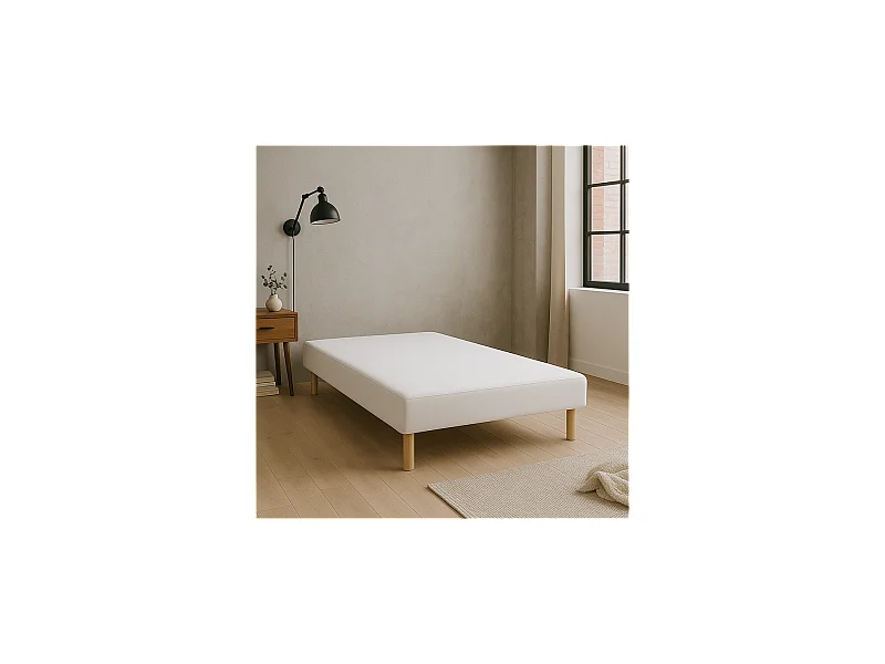 SOMMIER TAPISSIER BLANC 130x190 cm | FABRICATION FRANÇAISE ARTISANALE | PIEDS OFFERTS | HAUTEUR avec PIEDS 27 cm