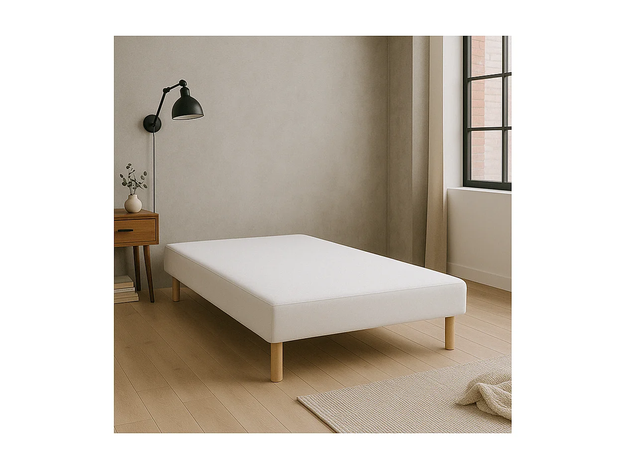 SOMMIER TAPISSIER BLANC 130x190 cm | FABRICATION FRANÇAISE ARTISANALE | PIEDS OFFERTS | HAUTEUR avec PIEDS 27 cm