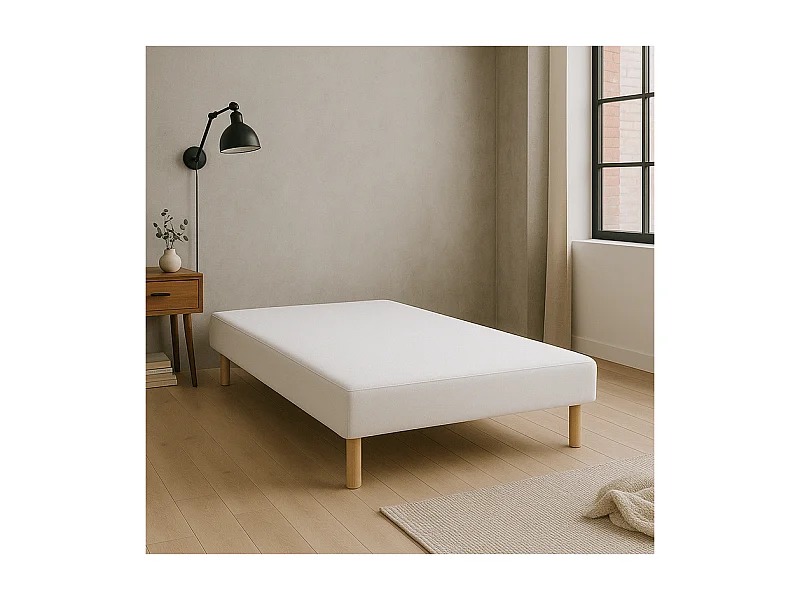 SOMMIER TAPISSIER BLANC 130x190 cm | FABRICATION FRANÇAISE ARTISANALE | PIEDS OFFERTS | HAUTEUR avec PIEDS 27 cm