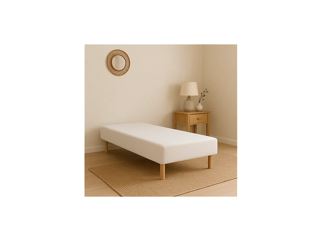 SOMMIER TAPISSIER BLANC 90x200 cm | FABRICATION FRANÇAISE ARTISANALE | PIEDS OFFERTS | HAUTEUR avec PIEDS 27 cm