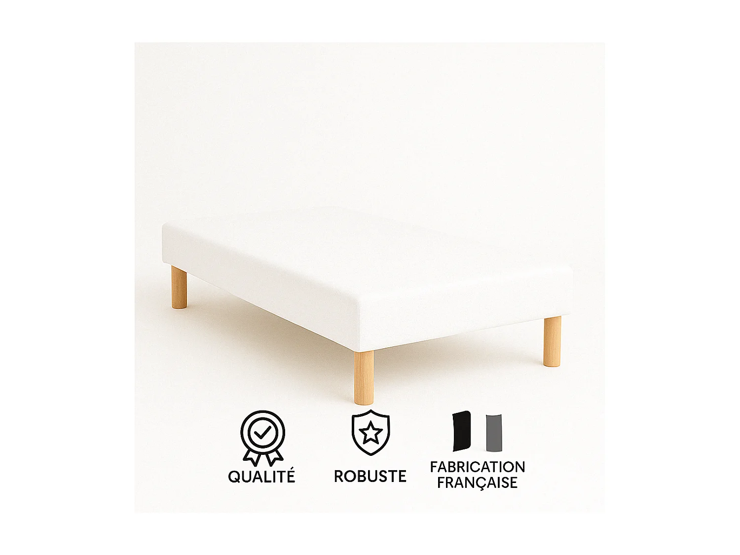 SOMMIER TAPISSIER BLANC 90x200 cm | FABRICATION FRANÇAISE ARTISANALE | PIEDS OFFERTS | HAUTEUR avec PIEDS 27 cm