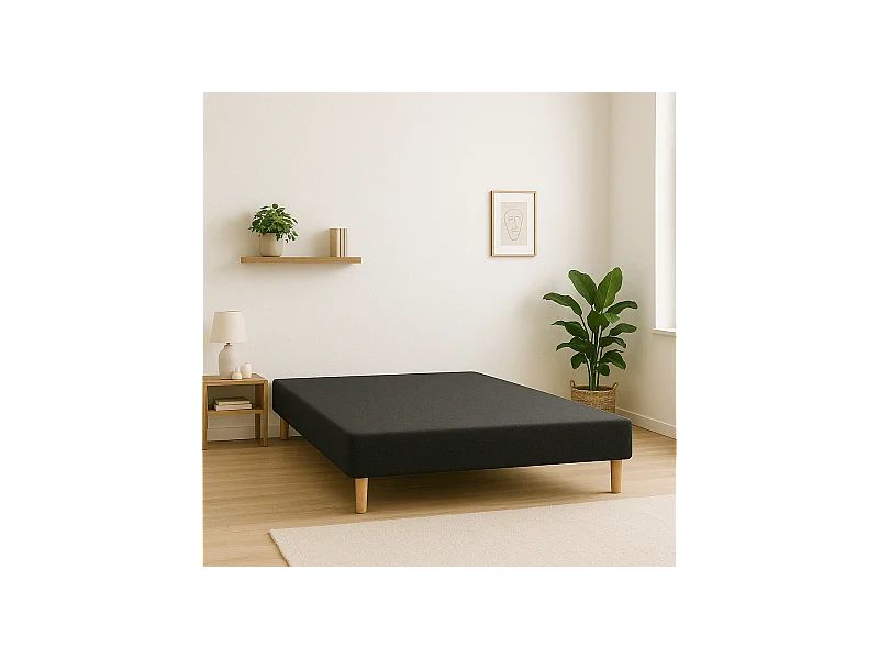 SOMMIER TAPISSIER NOIR 120x190 cm | FABRICATION FRANÇAISE ARTISANALE | PIEDS OFFERTS | HAUTEUR avec PIEDS 27 cm