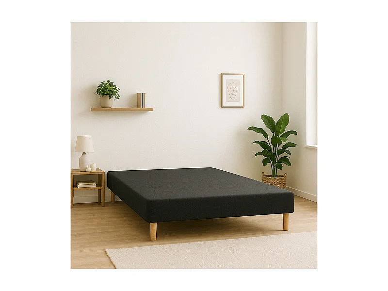 SOMMIER TAPISSIER NOIR 120x190 cm | FABRICATION FRANÇAISE ARTISANALE | PIEDS OFFERTS | HAUTEUR avec PIEDS 27 cm