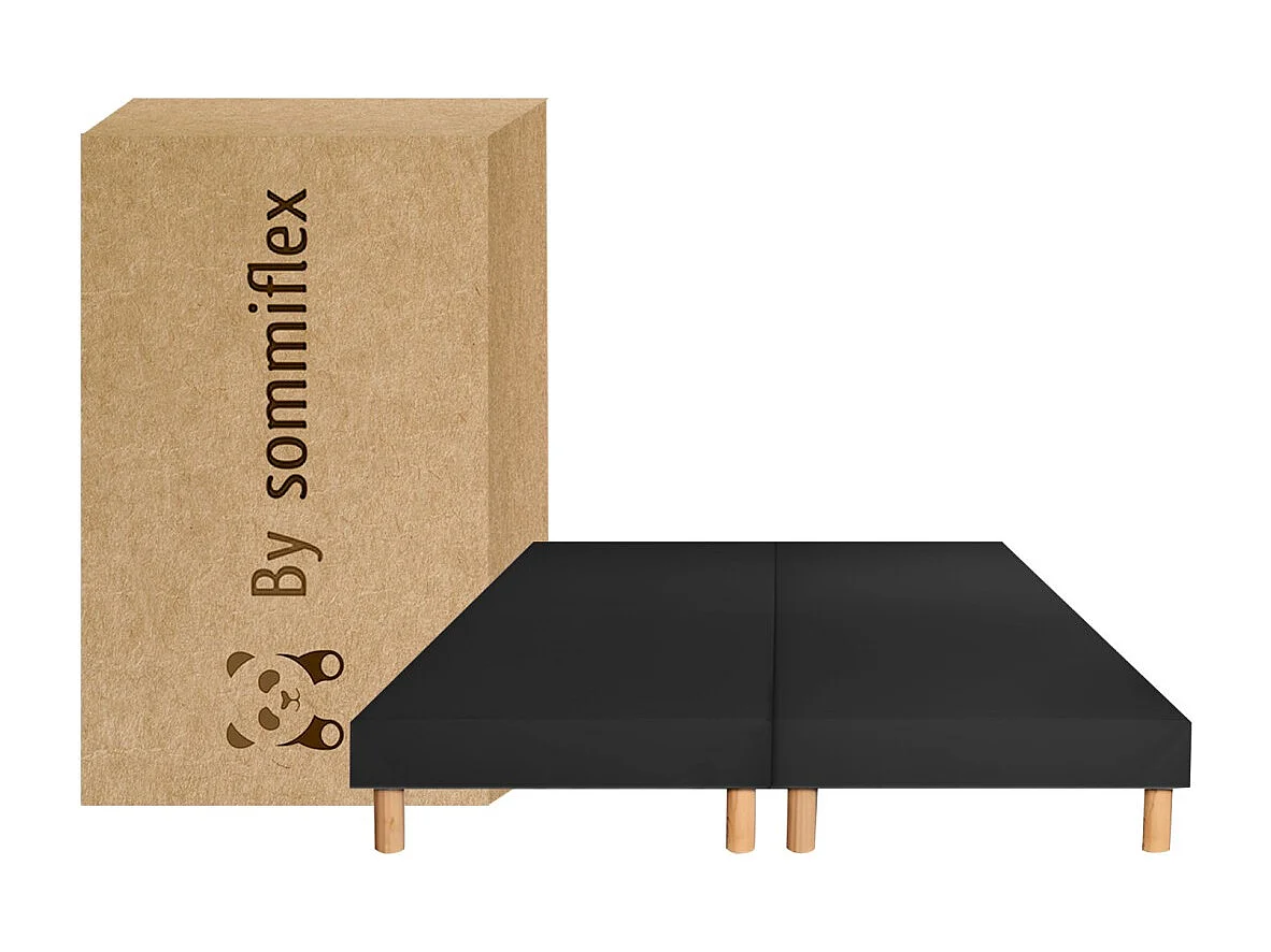 SOMMIER TAPISSIER NOIR 100x200x2 (200x200) | FABRICATION FRANÇAISE ARTISANALE | PIEDS OFFERTS | HAUTEUR avec PIEDS 27 cm