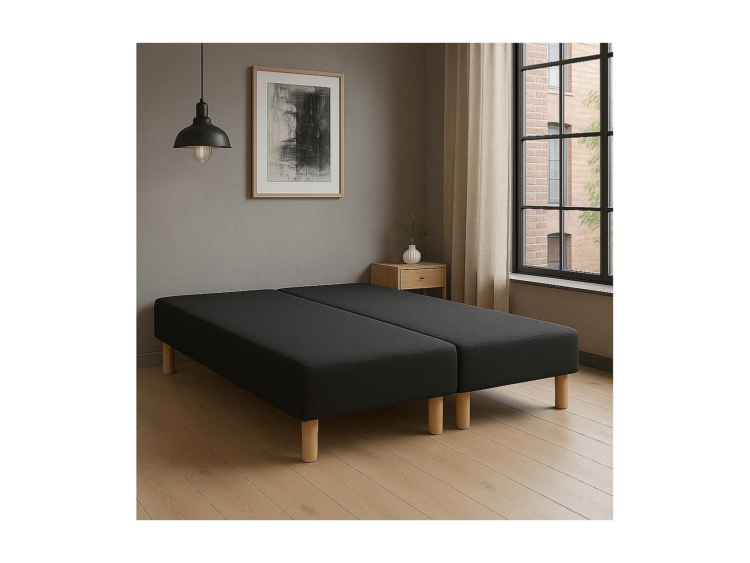 SOMMIER TAPISSIER NOIR 100x200x2 (200x200) | FABRICATION FRANÇAISE ARTISANALE | PIEDS OFFERTS | HAUTEUR avec PIEDS 27 cm