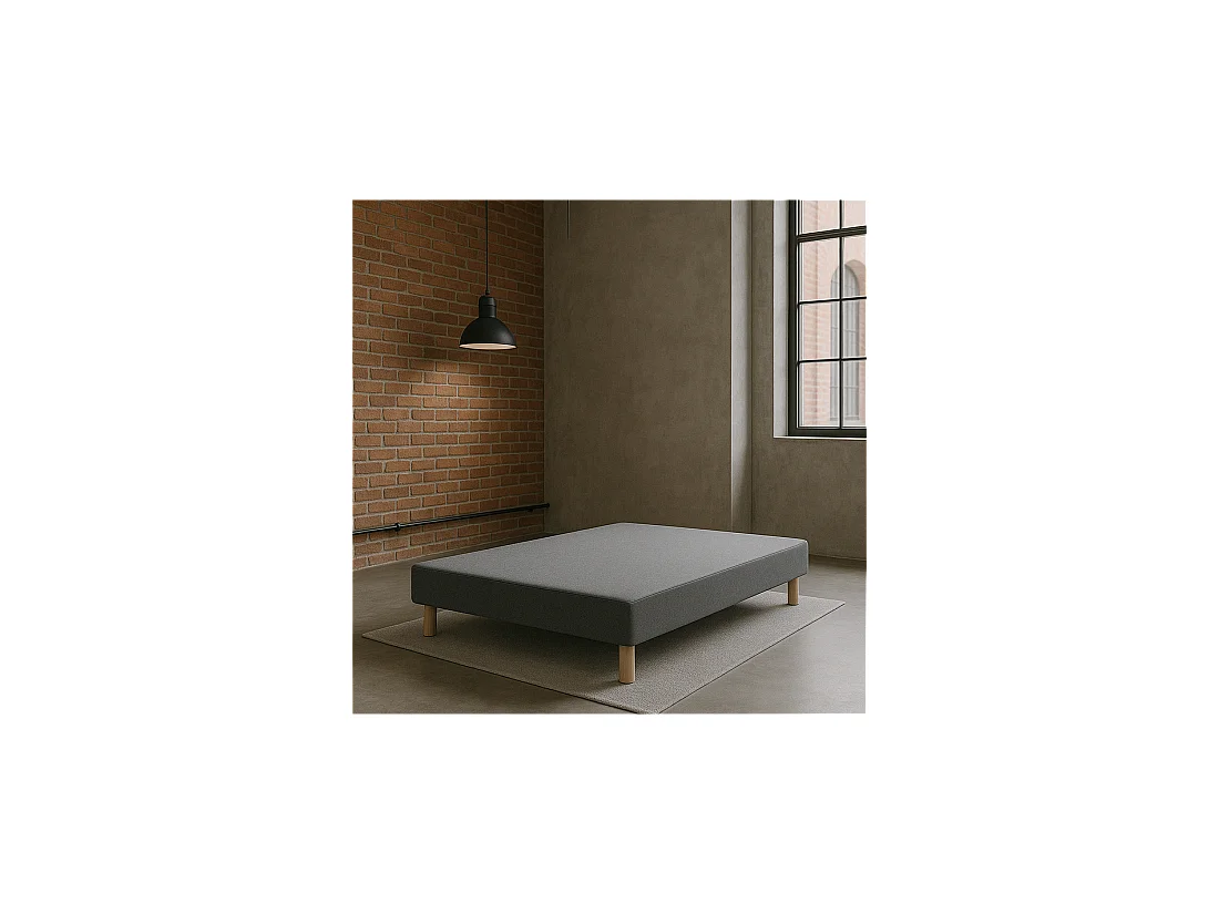 SOMMIER TAPISSIER GRIS 130x190 cm | FABRICATION FRANÇAISE ARTISANALE | PIEDS OFFERTS | HAUTEUR avec PIEDS 27 cm