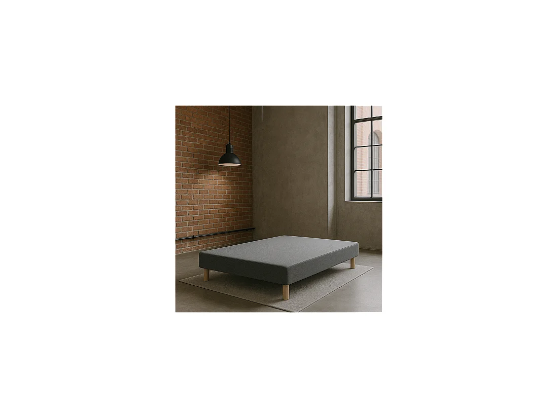 SOMMIER TAPISSIER GRIS 130x190 cm | FABRICATION FRANÇAISE ARTISANALE | PIEDS OFFERTS | HAUTEUR avec PIEDS 27 cm
